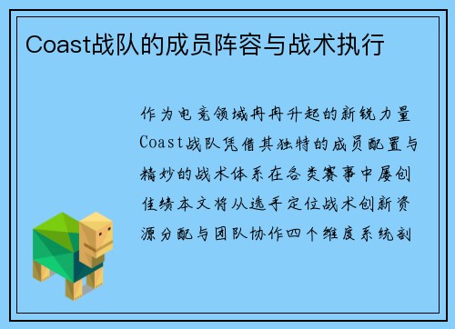 Coast战队的成员阵容与战术执行